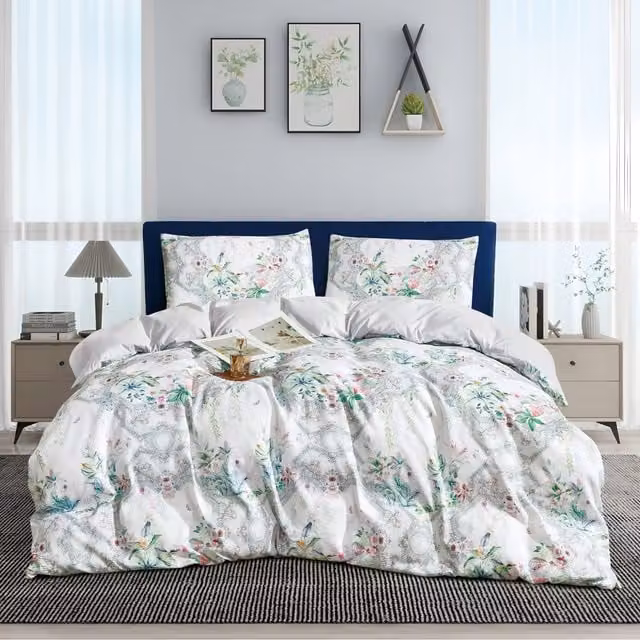 Ezysleep Floral Nature Duvet Set and Pillowcase in Multicolour and Green, 230 x 230 cm