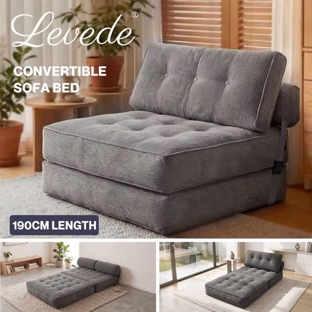 Levede Single Convertible Foldable Floor Mattress Sofa Bed in Grey