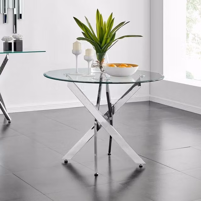 FurnitureboxUK Novara Round 4-Seater Glass and Metal Starburst Dining Table in Silver and Black, Diameter: 100 cm – 1