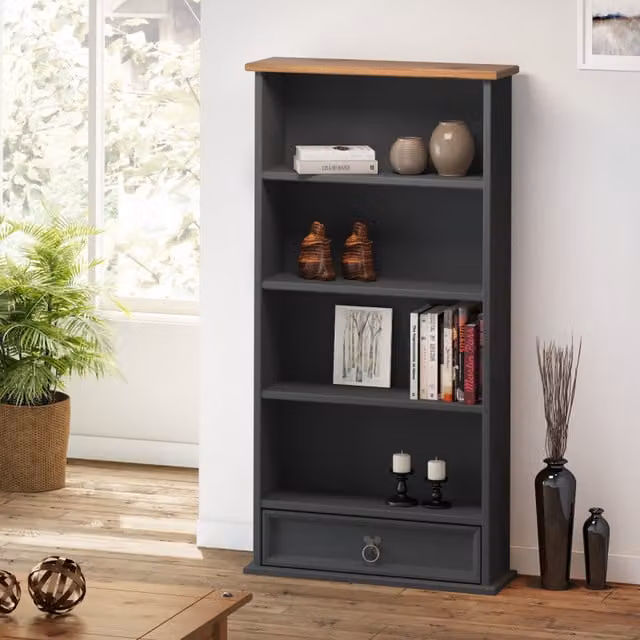 Mercers Furniture Corona Solid Wood Mexican Pine DVD and CD Storage Rack in Anthracite Grey W/D/H: 103 x 52 x 18 cm