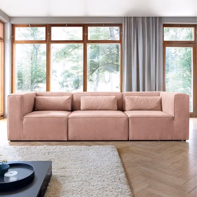 Abakus Direct Doris 4 Seater Upholstered Fabric Sofa in Pink