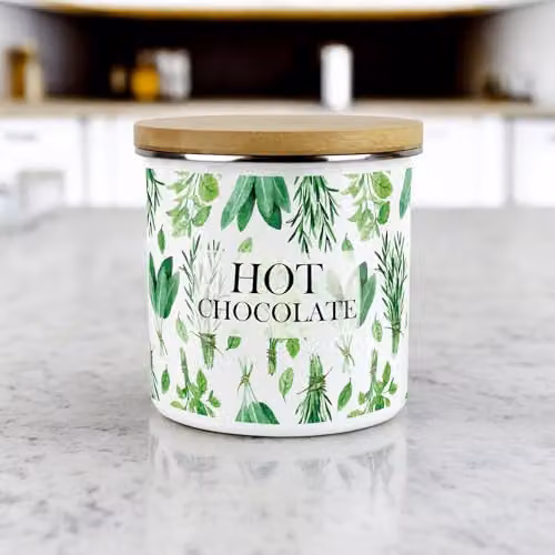 Purely Home Floral Metal Enamel Kitchen Food Storage Container in White, Green and Brown – 2