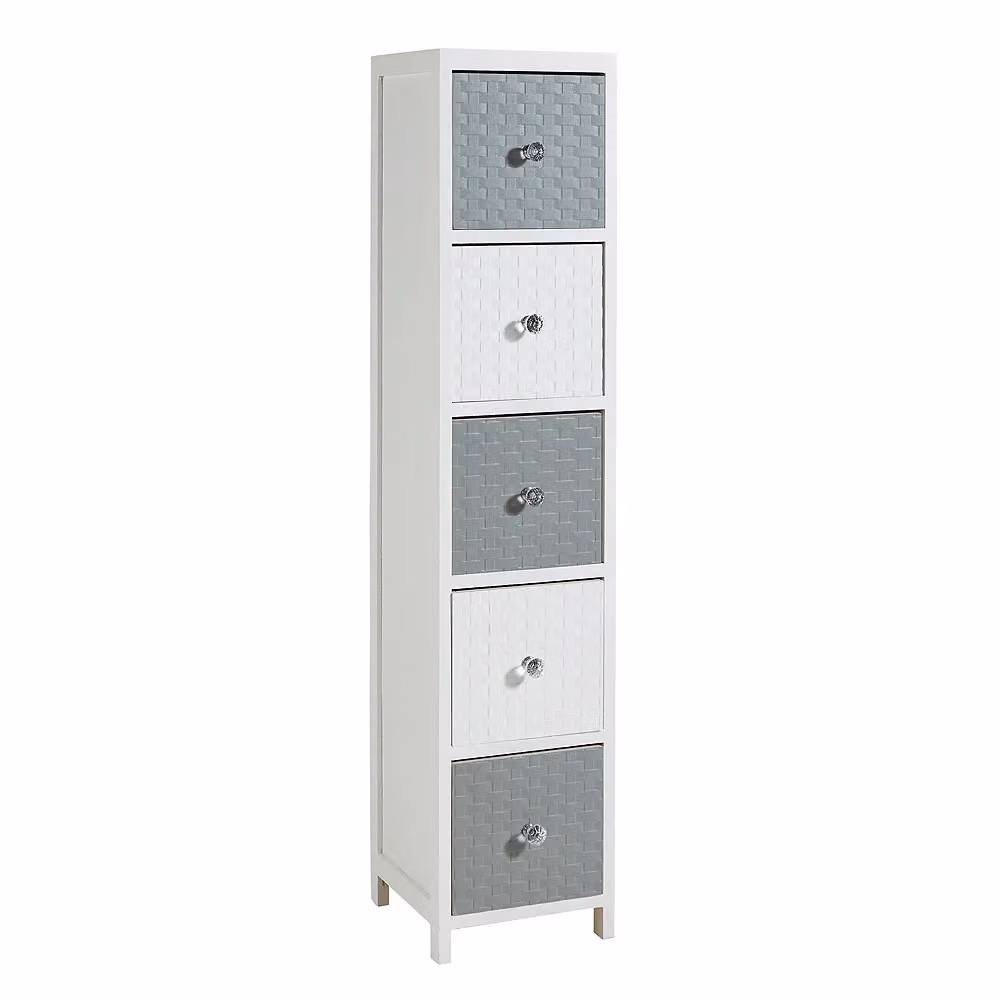 Home Source 5 Drawer Tall Wooden Storage Chest Bedroom Organiser in White – 3