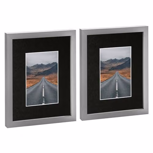 Nicola Spring Pack of 2 Grey Rectangular Photo Frames with Black and White Mounts – 1