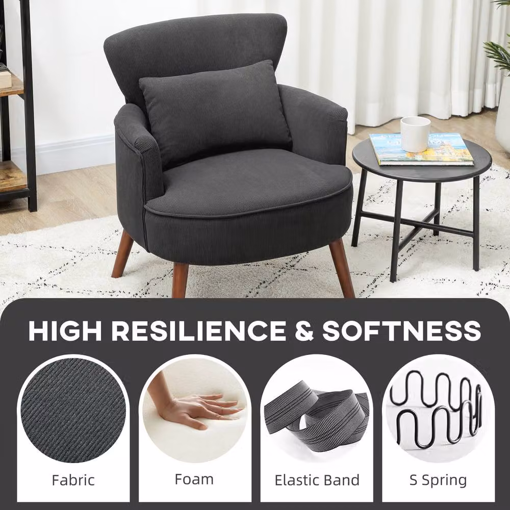 HOMCOM Retro Cord Armchair with Padded Foam Seat and Backrest in Black – 4