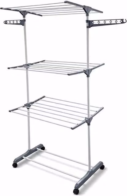 FORGEVIO 4 Tier Foldable Metal Clothes Airer Rack with Wing Arms in Grey