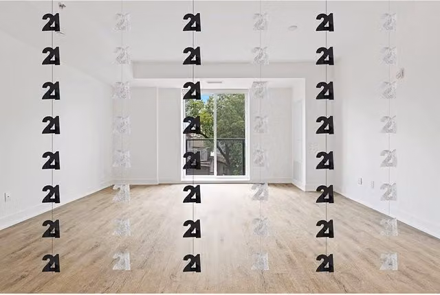 Shatchi 21st Birthday Foil Letter Pennant Hanging String in Black and Silver