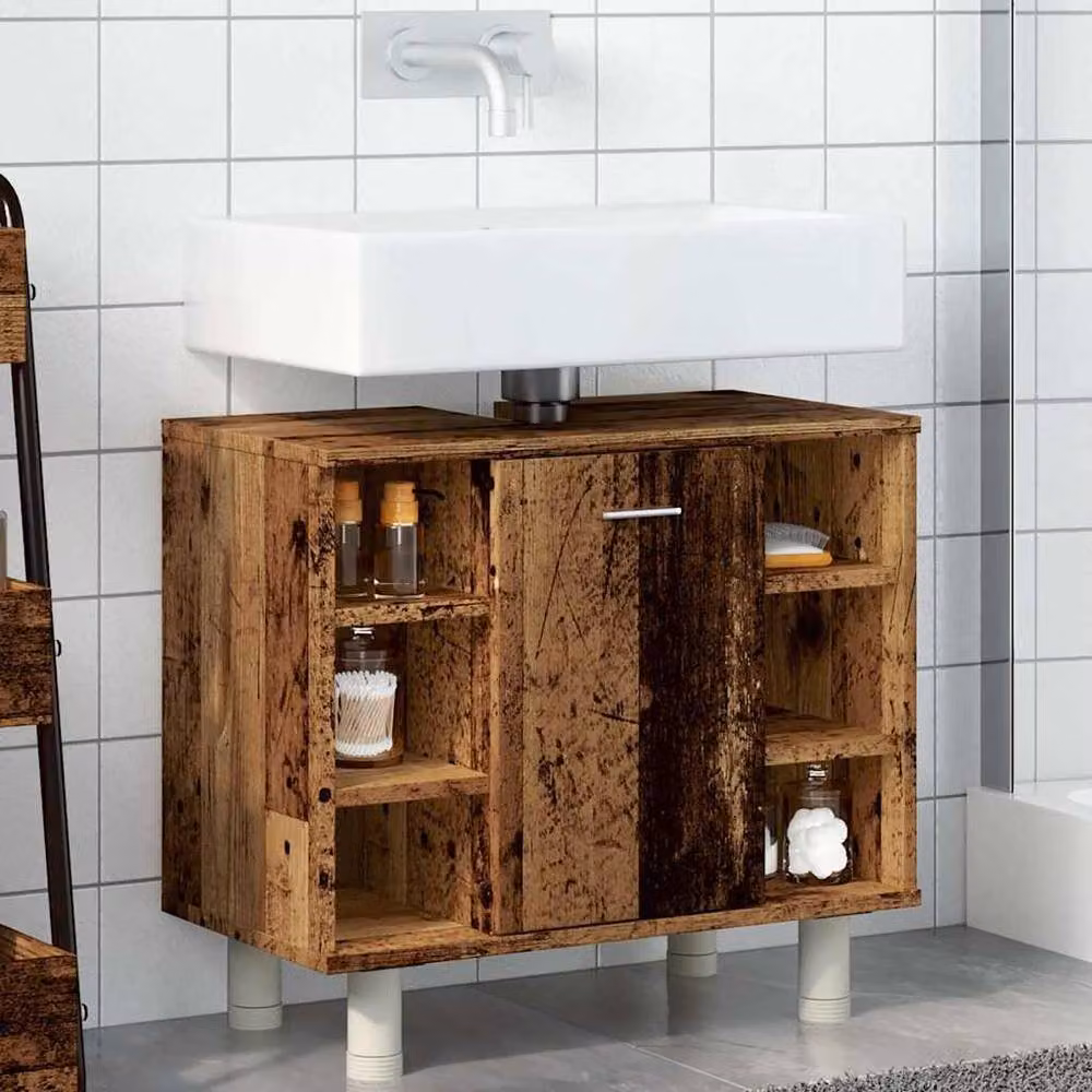 Berkfield Home Rustic Brown Bathroom Cabinet in Old Wood, W/D/H: 60 x 32 x 53.5 cm – 3