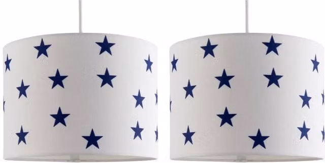 First Choice Lighting Set of 2 Navy Blue Star Fabric Easy Fit Pendant Ceiling Shades, Diameter: 25.5 cm