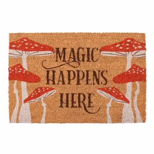 KDMD Natural Magic Happens Here Mushroom Doormat in Brown, W/D/H: 60 x 40 x 1.5 cm