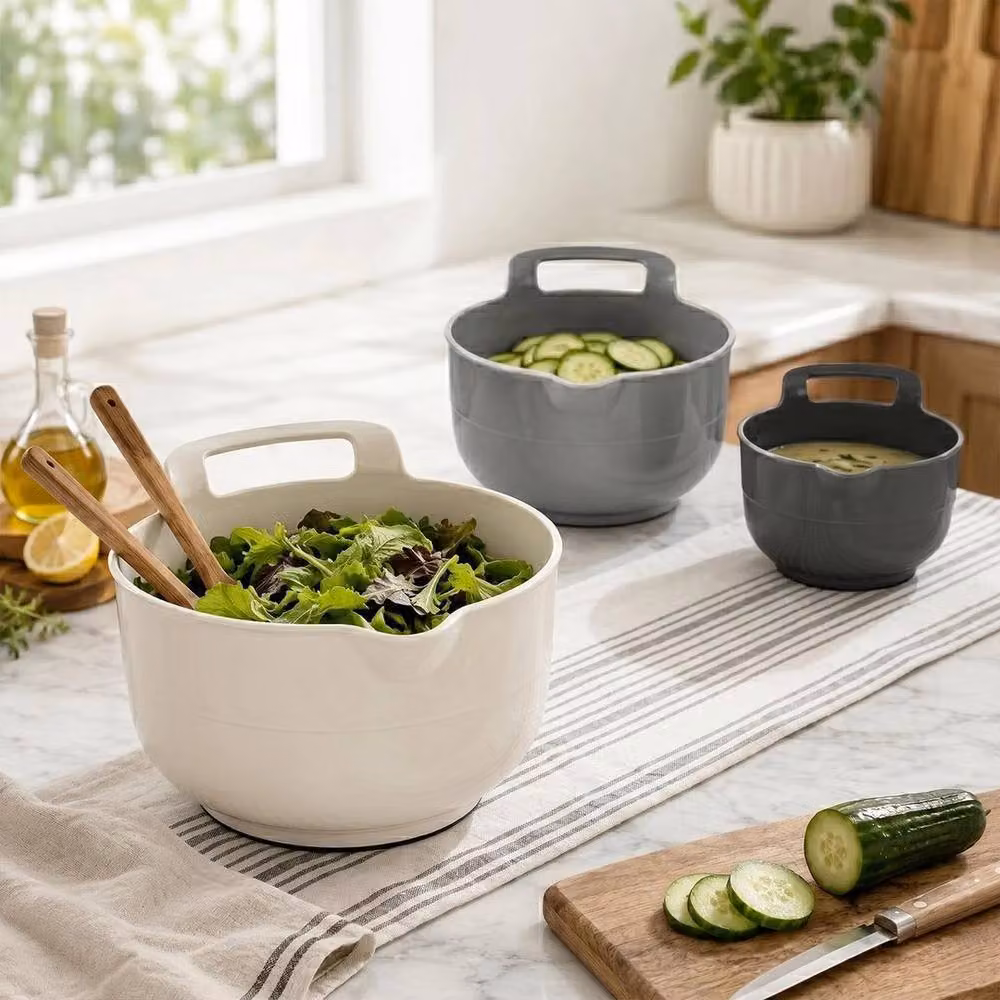 PAWNORA 4 Pack Nesting Mixing Bowls, Grey, Round Plastic with Non-Slip Base – 2