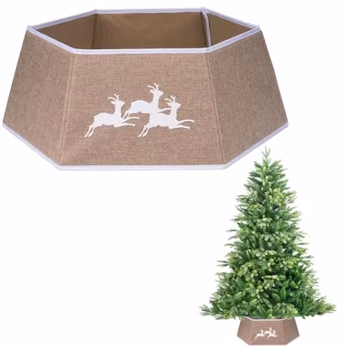 Shatchi Foldable Burlap Christmas Tree Skirt in Beige – 1