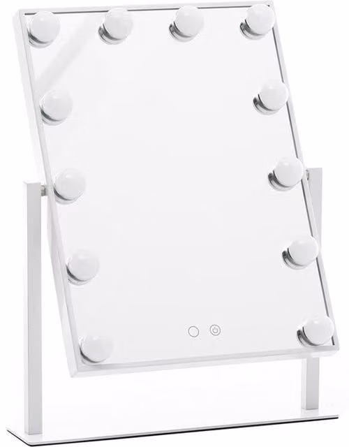Livingandhome Rectangular Adjustable LED Lighted Tabletop Makeup Mirror in White