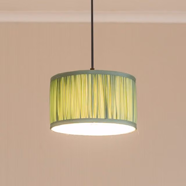 ValueLights Jess Fabric Ruched Pleated Drum Lampshade in Green, Width: 25 cm – 1