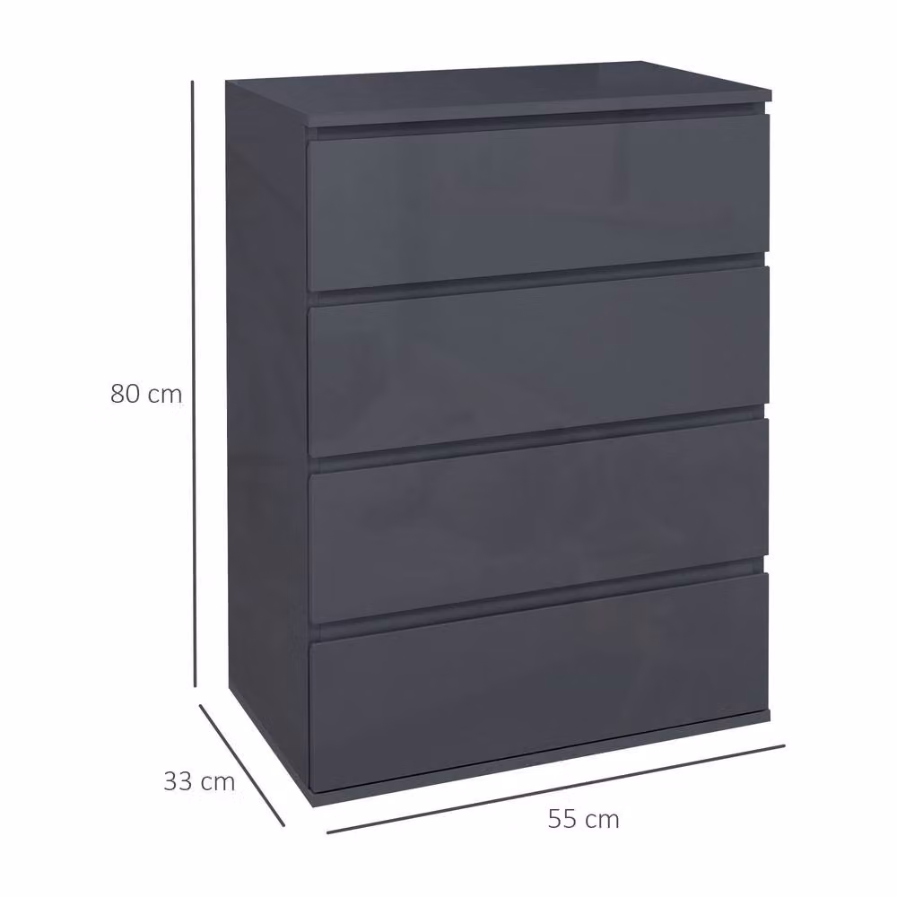 STILVORA Modern Glossy Grey Wall Mounted Chest of Drawers with 4 Soft Close Drawers – 4
