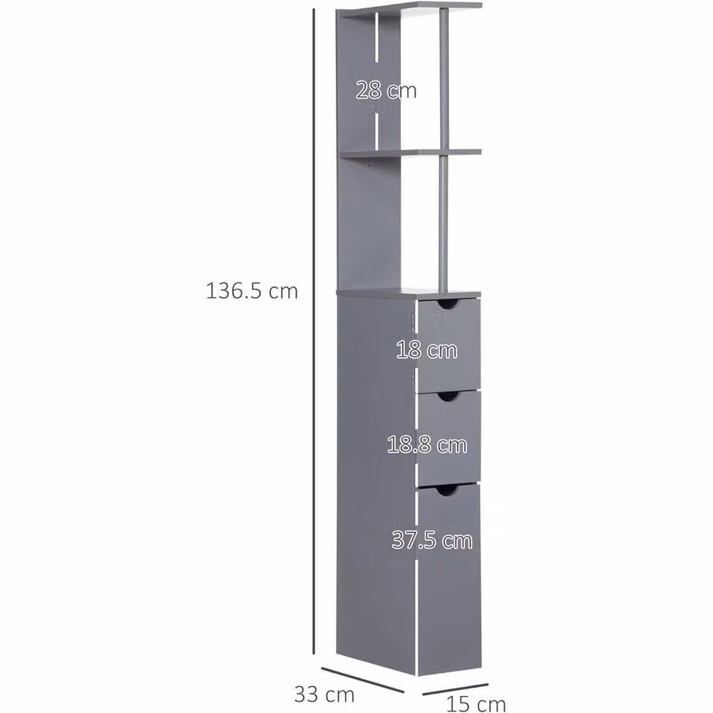NESTLUNE Grey Tall Slim Bathroom Storage Cabinet with Shelving – 2