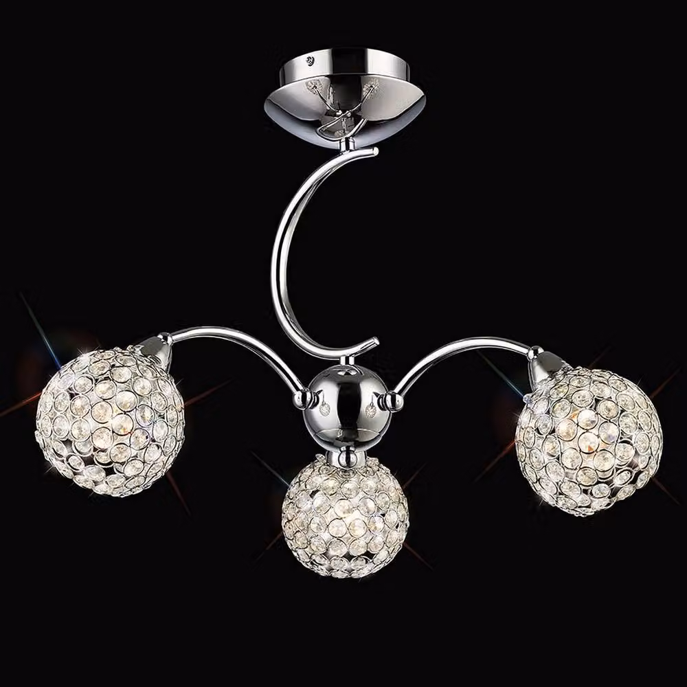 Netlighting Escado Semi Flush 3 Light E14 Ceiling Light in Polished Chrome and Silver Crystal – 2