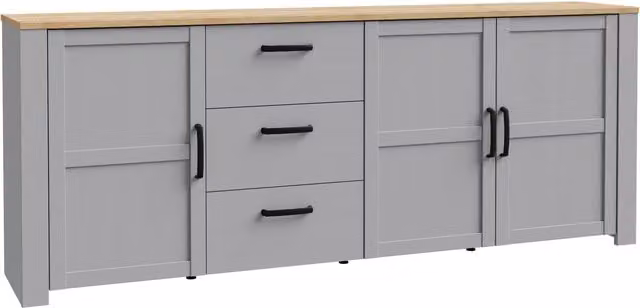 Furniture To Go Bohol Large Sideboard in Light Grey Oak Wood with Soft Close Drawers