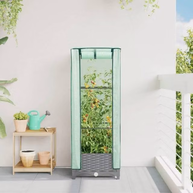 Berkfield Home Raised Bed with Greenhouse Cover in Light Grey, W/D/H: 40 x 40 x 123 cm – 1