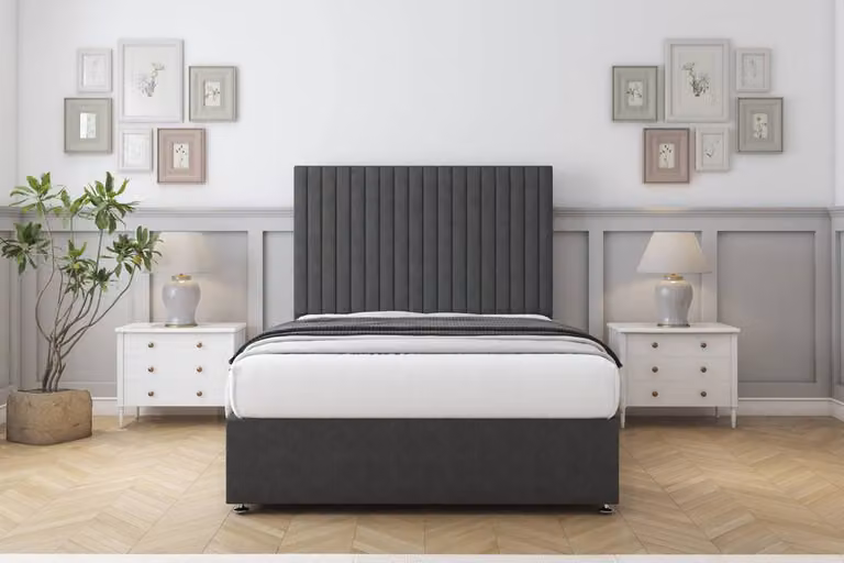 Sloomy Manhattan Dumfries Divan Bed Set with 54 inch Headboard in Dark Grey, Super King Size