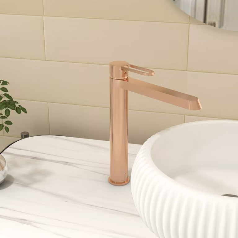 Royal Bathrooms Noble High Rise Round Mono Basin Mixer Tap in Brushed Brass