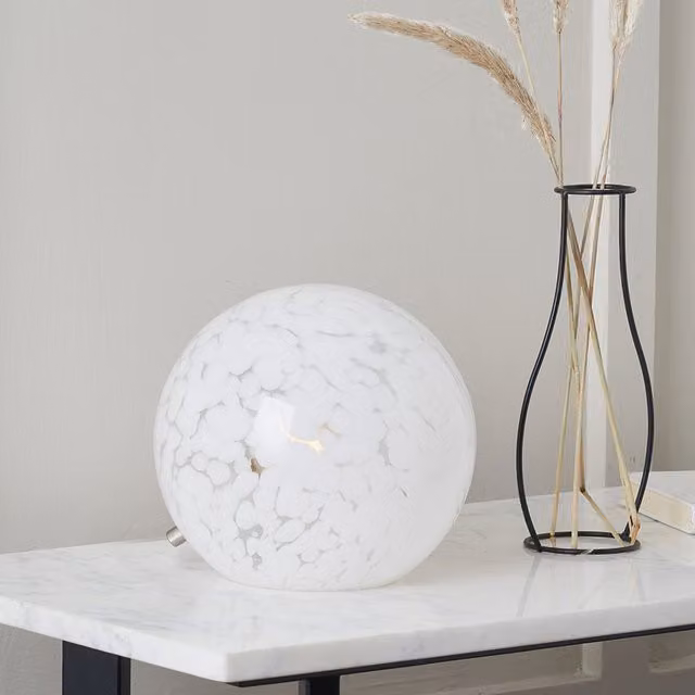 Pacific Lifestyle Modern White Speckled Glass Spherical Tabletop Lamp