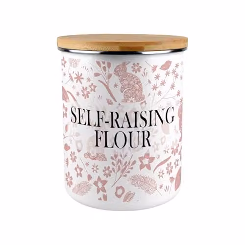 Purely Home Pink Rabbits Self-Raising Flour Canister, 2.7 l Enamel Kitchen Storage Tin