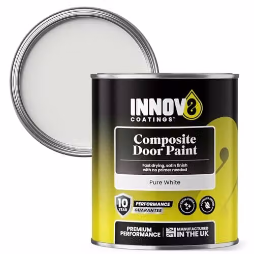 Innov8 Coatings Composite Door Paint in Pure White, Satin Finish, 750 ml – 1