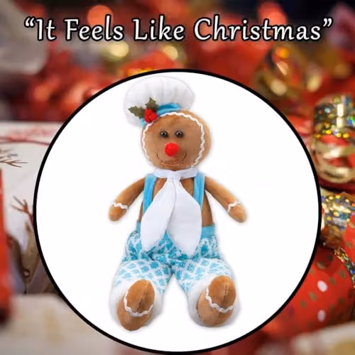 VFM e-Store Christmas Sitting Gingerbread Tabletop Decoration, Blue and Multicolour, H 52 cm x W 22 cm x D 22 cm – 6