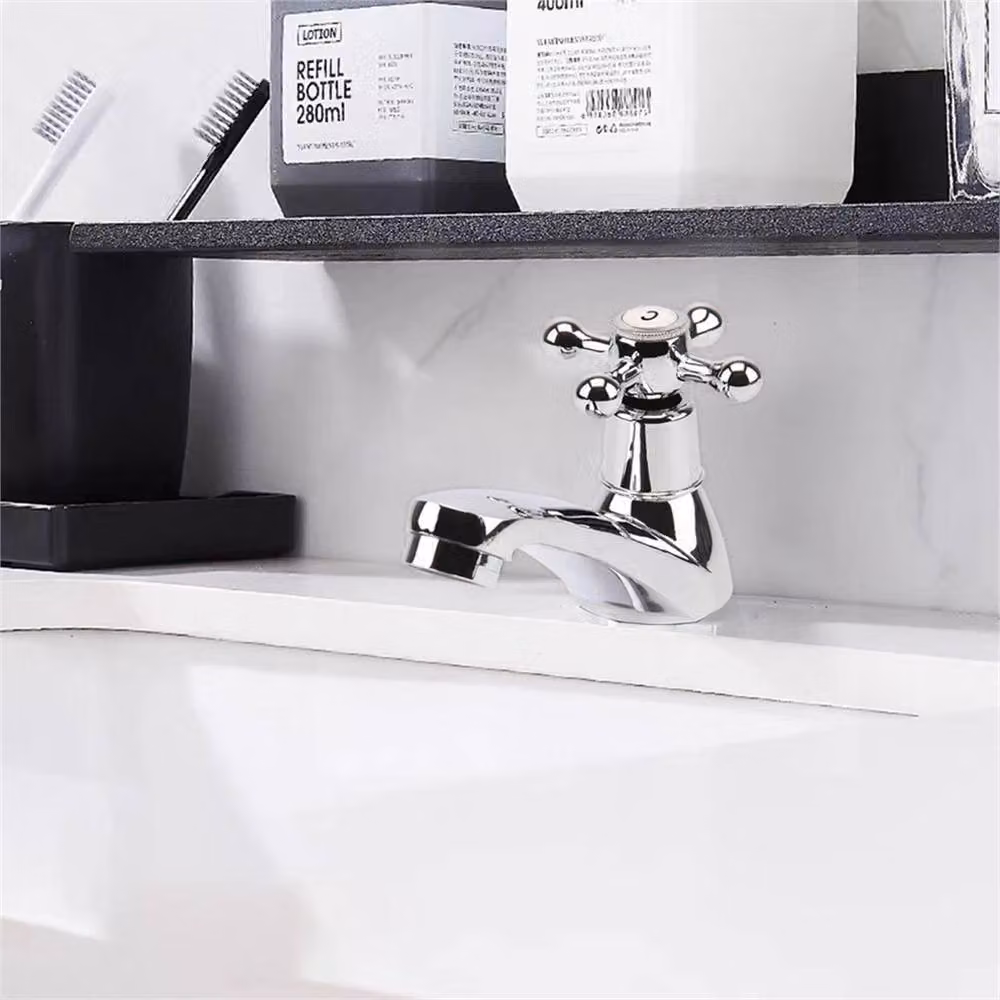 FLAVORA Twin Traditional Two-Handle Brass Bathroom Basin Taps in Silver – 3