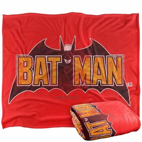 Warner Bros. Batman 2022 Vintage Bat Logo Red Silky Touch Super Soft Fleece Throw Blanket W/D/H: 127.0 x 152.4 x 152.4 cm – 1