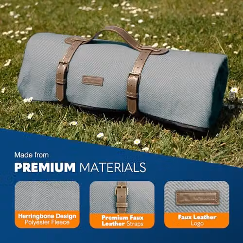 Voyager Grey Herringbone Picnic Blanket, W/D/H: 200 x 200 x 200 cm, Waterproof and Sandproof Foldable Mat with Carry Handle – 3