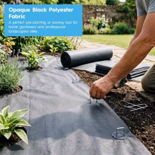 Harbour Housewares 50gsm Black Weed Control Fabric, 5 Rolls, W: 1 m, L: 10 m each – 3
