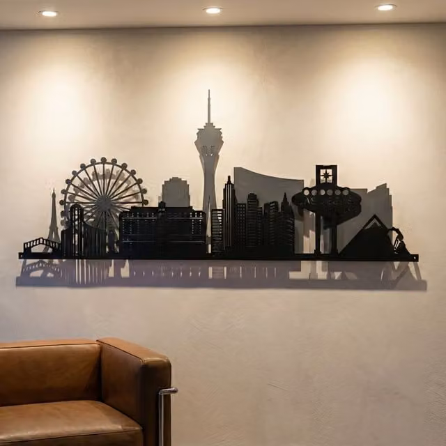 Laser Hut Las Vegas Skyline Metal Wall Art in Grey and Black