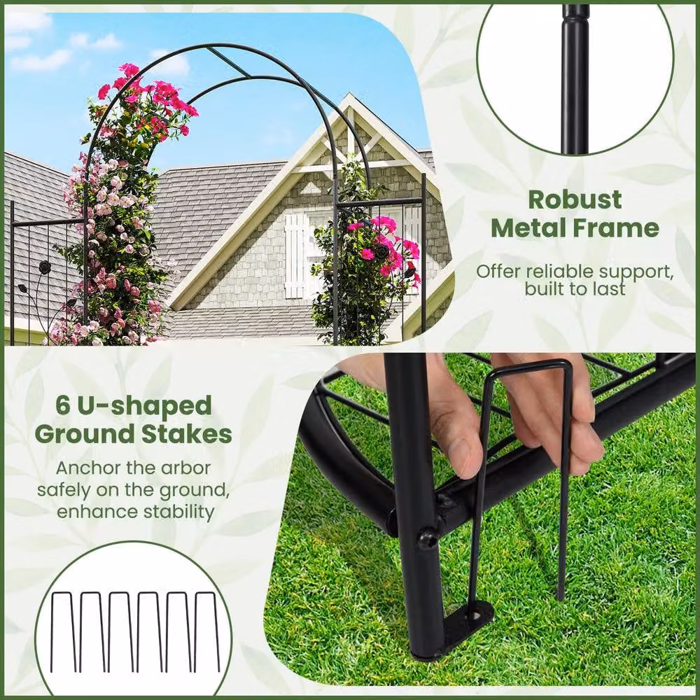 Costway Metal Garden Archway with Lockable Gate and Trellis in Black, Height: 220 cm – 5