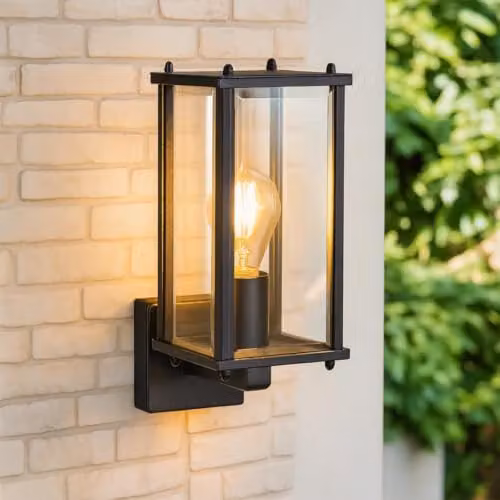 CGC Lighting Black Outdoor Wall Lantern with Transparent Bevelled Glass, IP44 Waterproof, Up Light Direction – 2