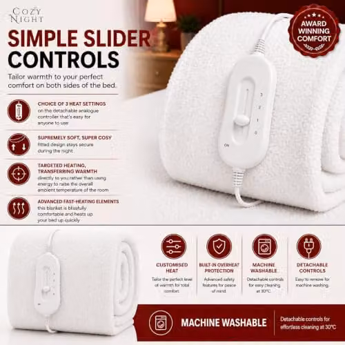Cozy Night Single White Fleece Electric Blanket with Corner Elastic Straps, W/D/H: 90 x 190 cm – 5