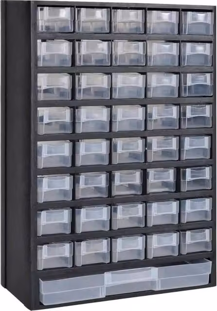 Berkfield Home 41-Drawer Plastic Tool Box Storage Cabinet Set in Black and Transparent, 2 Pack, Wall Mountable – 1