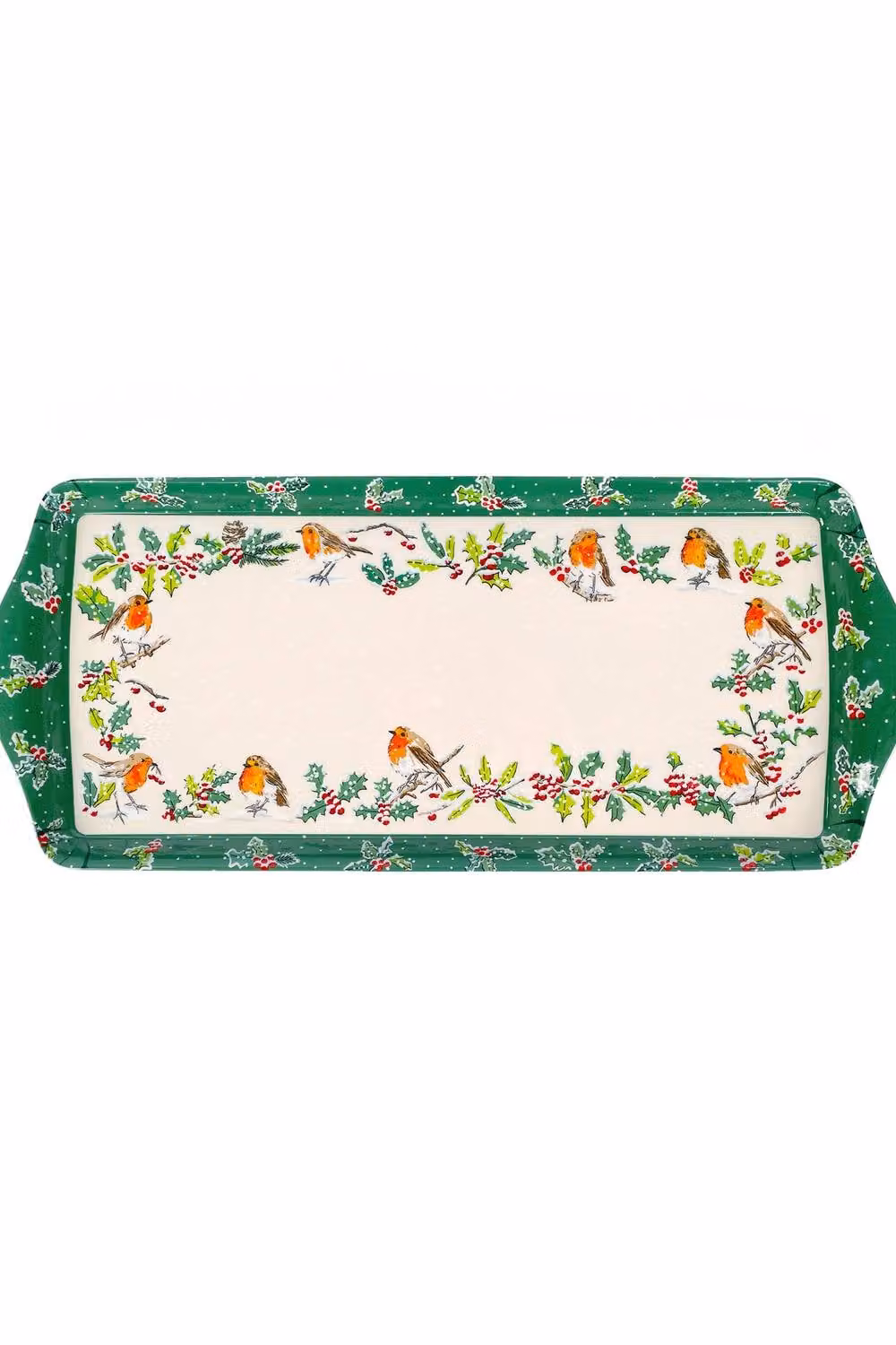 Ulster Weavers Christmas Robins Festive Print Small Rectangular Melamine Tray in Green – 2