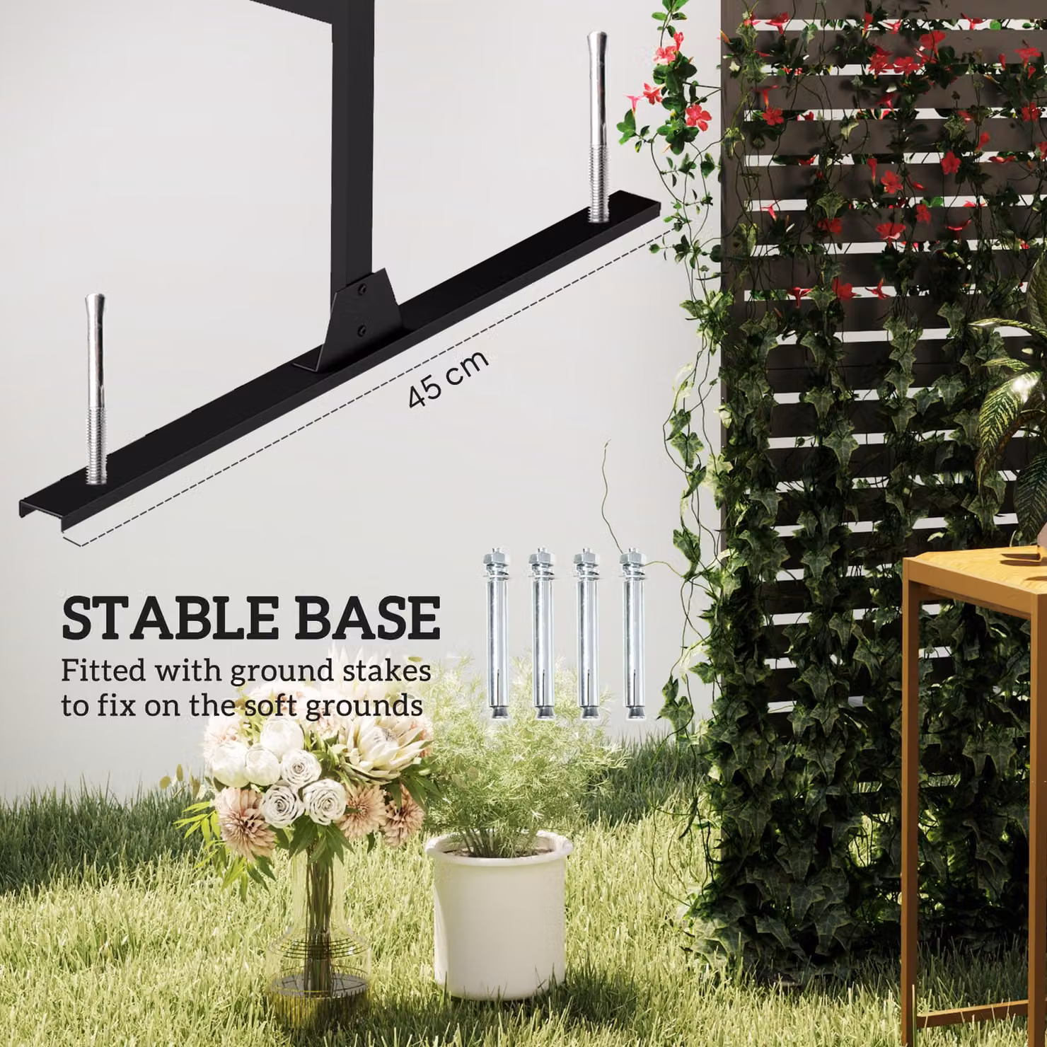 Outsunny Black Metal Decorative Privacy Fence Screen and Climbing Plant Trellis with Stand, W: 122 cm, H: 198 cm – 5