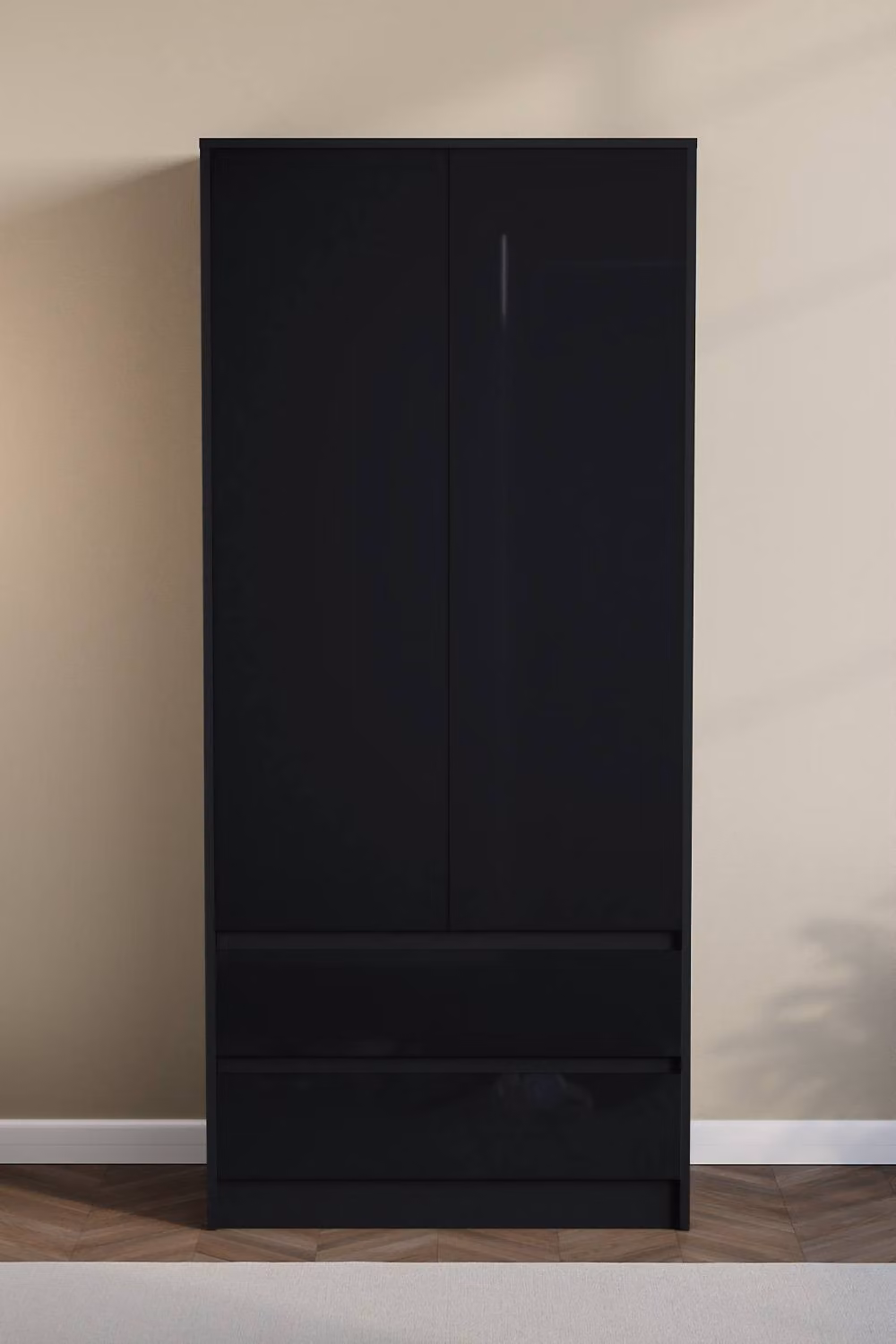 HD Designs Glinton Modern High Gloss 2 Door 2 Drawer Wardrobe in Black – 3