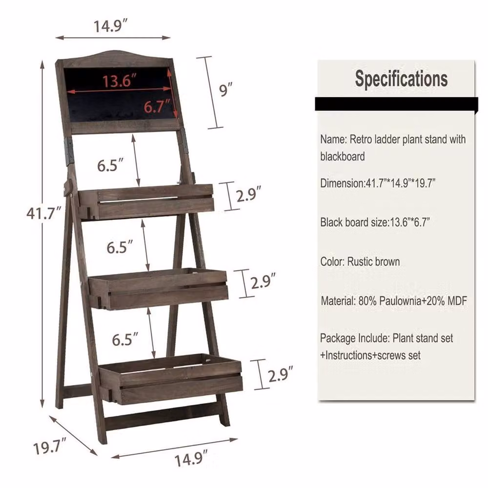 FLAVORA 3-Tier Wood A-Frame Sidewalk Menu Chalkboard Sign, Brown, W: 50 cm, D: 50 cm – 4