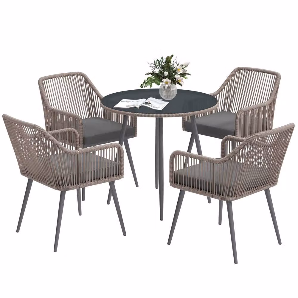 Wyld Haus Sudore Rele 4 Seater Rattan Outdoor Dining Set in Light Brown and Grey – 2