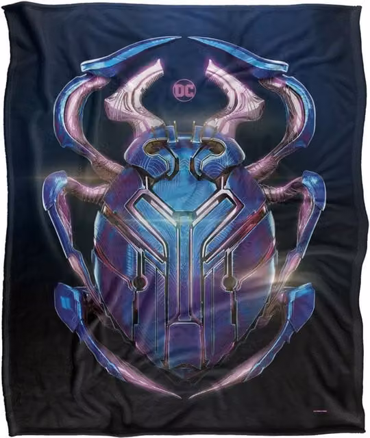 Blue Beetle (2023) Movie Logo Super Soft Throw Blanket, White, W: 152 cm, D: 127 cm