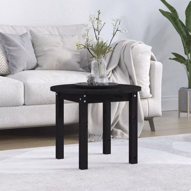 Berkfield Home Round Black Solid Pine Coffee Table, W/D/H: 55 x 55 x 45 cm