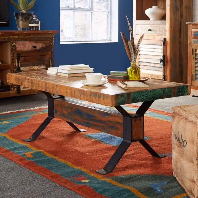 IH Design Modern Rectangular Reclaimed Wood Coffee Table in Multicolour and Black