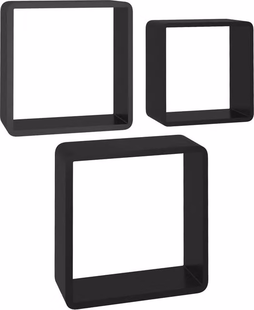Berkfield Home Set of 3 Black MDF Wall Mounted Cube Shelves