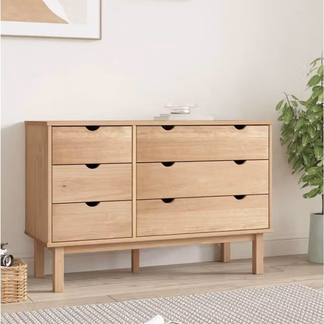 Berkfield Home OTTA Solid Wood Pine Drawer Cabinet in Brown W/D/H: 111 x 43 x 73.5 cm