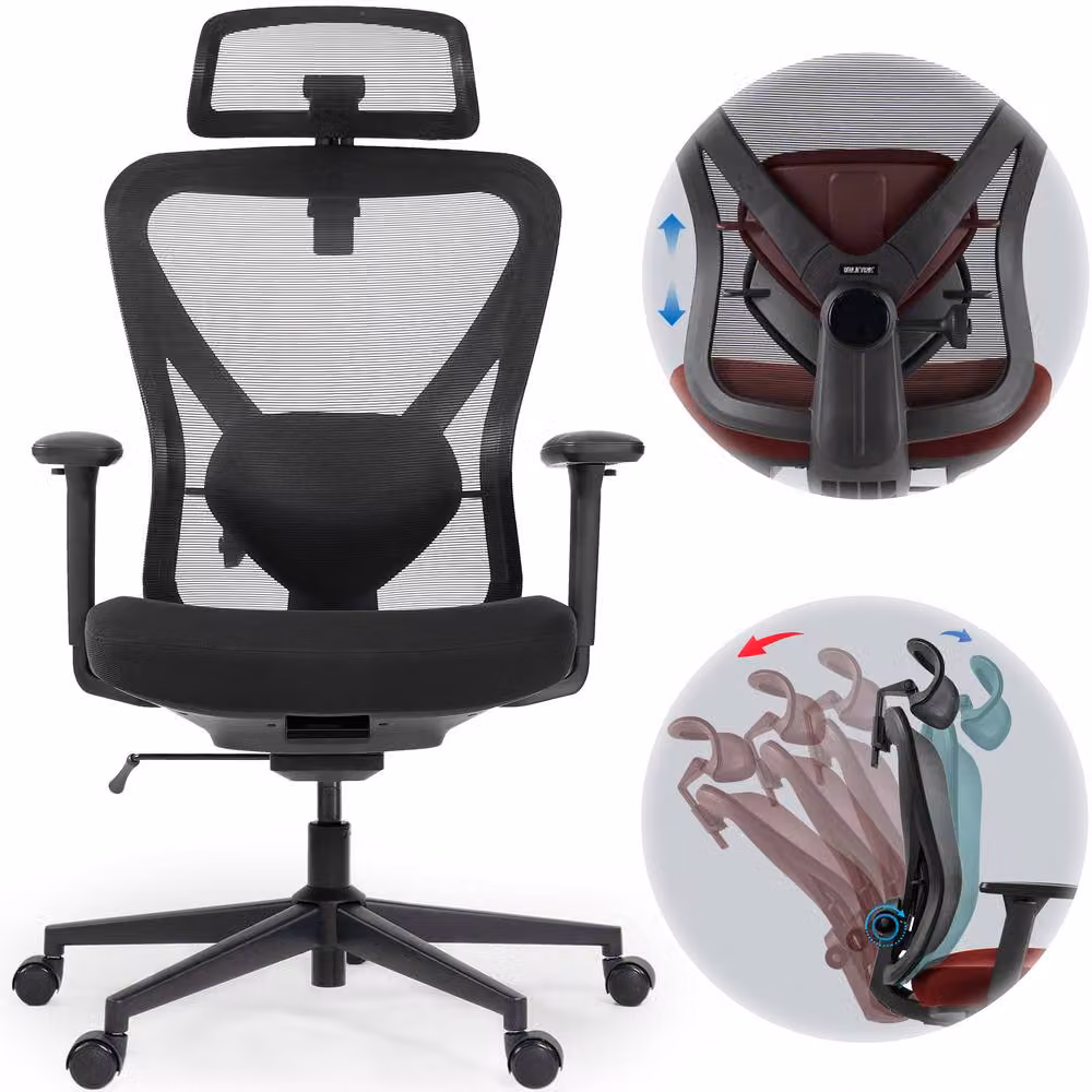 Realm of Thrones Ergonomic Mesh Swivel Office Chair with Headrest and 3D Armrests in Black – 2