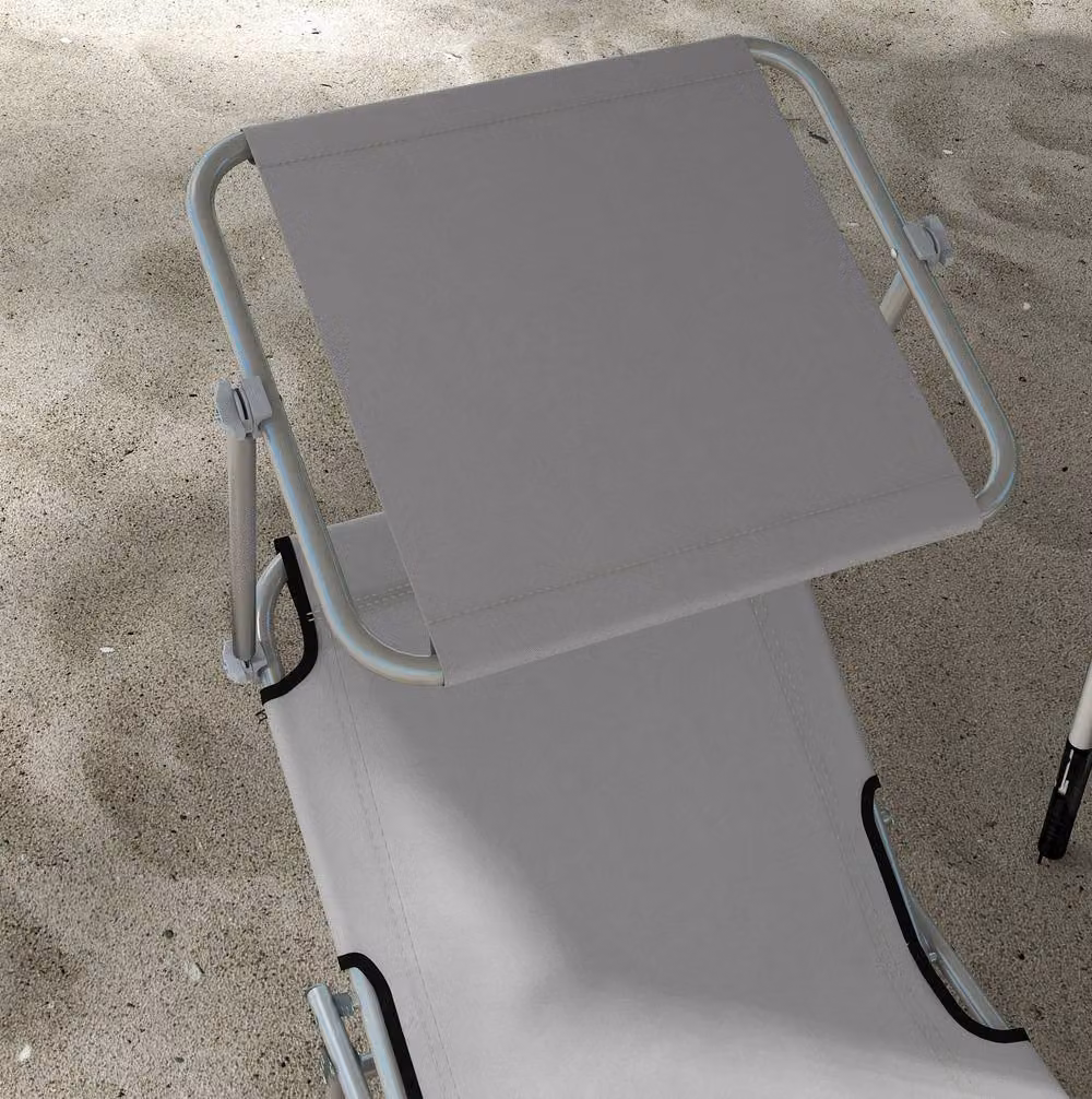 STILVORA Set of 2 Grey Sun Loungers with Adjustable Backrest, Canopy and UV-Resistant Textilene Fabric – 5